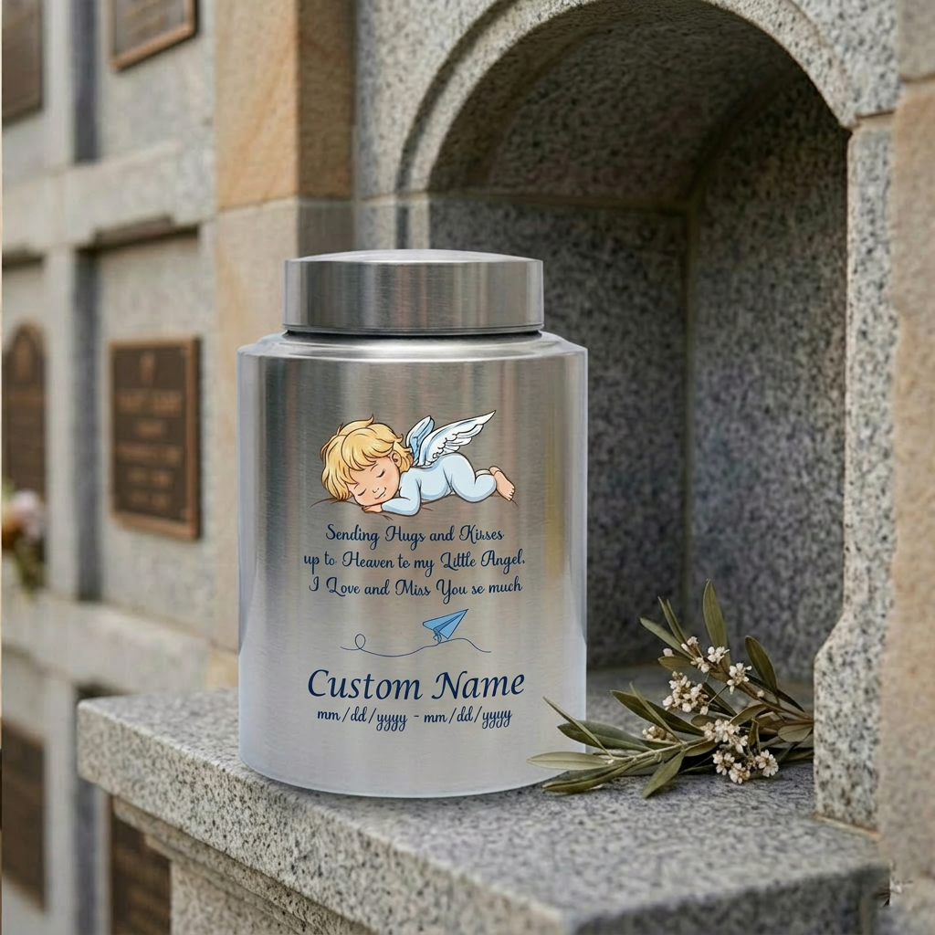 Personalized Little Angel Paper Airplane Stainless Steel Urn Infant Loss Child Remembrance Custom Name Dates Silver Black Gold Red Memorial Keepsake Urn, Memorial Gift, In Loving Memory - Image 7