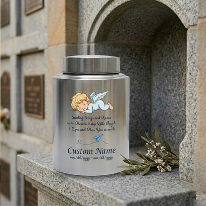 Personalized Little Angel Paper Airplane Stainless Steel Urn Infant Loss Child Remembrance Custom Name Dates Silver Black Gold Red Memorial Keepsake Urn, Memorial Gift, In Loving Memory - Image 7