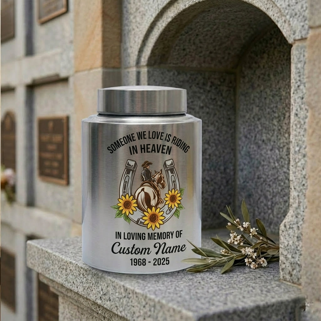 Personalized Cowgirl Horse Riding Stainless Steel UV Print Urn for Loss of Farmer Equestrian Bereavement Ash Holder Large Silver Black Gold Red Memorial Keepsake Urn, Memorial Gift, In Loving Memory - Image 7