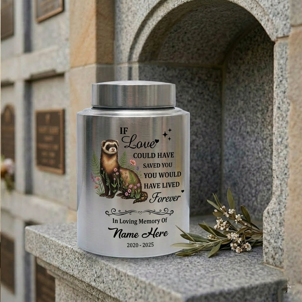 Personalized Botanical Ferret Stainless Steel Pet Urn For Animal Ashes Sympathy Bereavement Display Small Large Sizes Loss Of Pet Memorial Keepsake Urn, Memorial Gift, In Loving Memory - Image 7