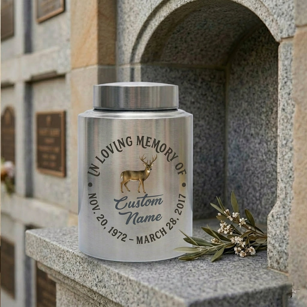 Personalized Deer Hunting UV Printed Stainless Steel Urn for Adult Human Ashes, Sympathy Bereavement Present for Hunters Outdoorsmen, Memorial Keepsake Urn, Memorial Gift, In Loving Memory - Image 7