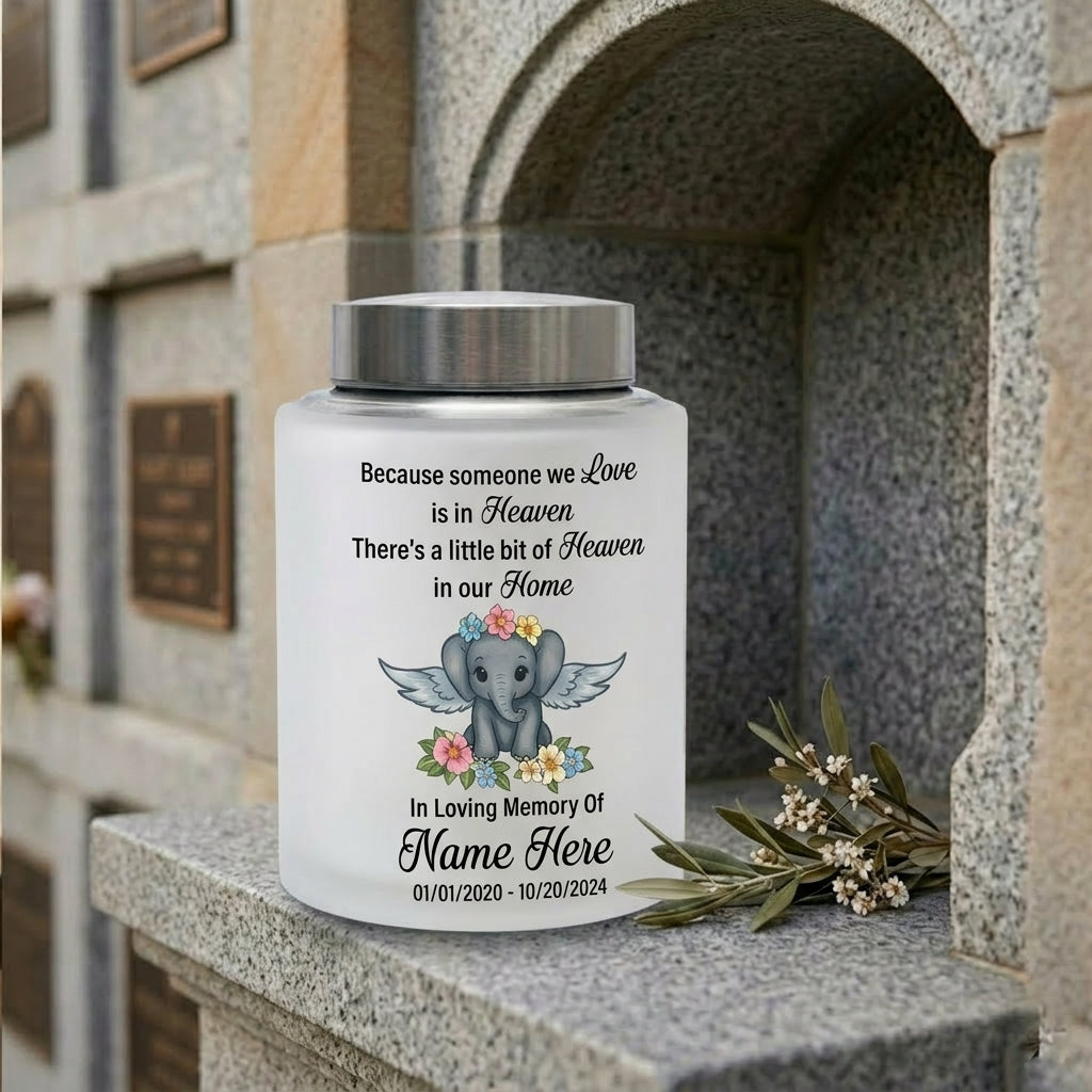 Personalized Baby Elephant Stainless Steel Cremation Urn for Infant Boy Girl Ashes Custom Because Someone We Love is in Heaven UV Print Decor Memorial Keepsake Urn, Memorial Gift, In Loving Memory - Image 7