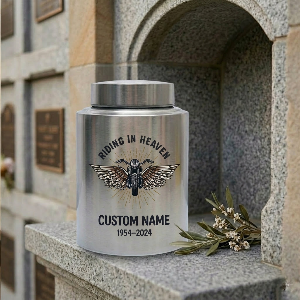 Personalized Motorcycle Cremation Urn Stainless Steel Riding In Heaven Biker Tribute for Dad Husband Two Sizes Black Gold Red Memorial Keepsake Urn, Memorial Gift, In Loving Memory - Image 7