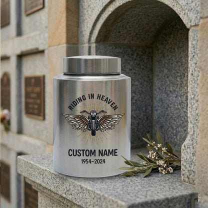 Personalized Motorcycle Cremation Urn Stainless Steel Riding In Heaven Biker Tribute for Dad Husband Two Sizes Black Gold Red Memorial Keepsake Urn, Memorial Gift, In Loving Memory - Image 7