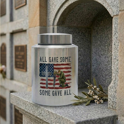 All Gave Some Veteran Kneeling Soldier American Flag Cross Stainless Steel Ash Container Military Army Navy Sympathy Bereavement Memorial Keepsake Urn, Memorial Gift, In Loving Memory - Image 7