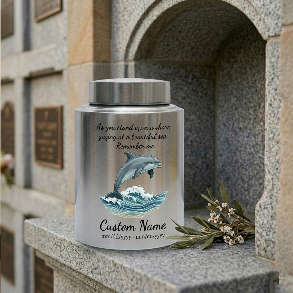 Personalized Dolphin Ocean Beach Themed UV Printed Metal Funeral Ash Container For Mom Dad Adult Male Female Large Cremation Memorial Keepsake Urn, Memorial Gift, In Loving Memory - Image 7