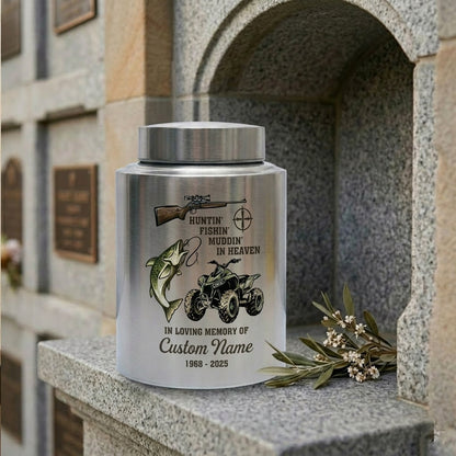 Personalized Bass Fishing Huntin Fishin Muddin In Heaven Stainless Steel Urn for Dad Grandpa Fisherman Hunter Outdoorsman Ashes Large Memorial Keepsake Urn, Memorial Gift, In Loving Memory - Image 7