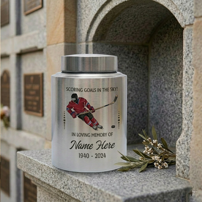 Personalized Ice Hockey UV Printed Stainless Steel Sports Fan Player Loss Funeral Ashes Display For Home Mantel Large And Small Memorial Keepsake Urn, Memorial Gift, In Loving Memory - Image 7