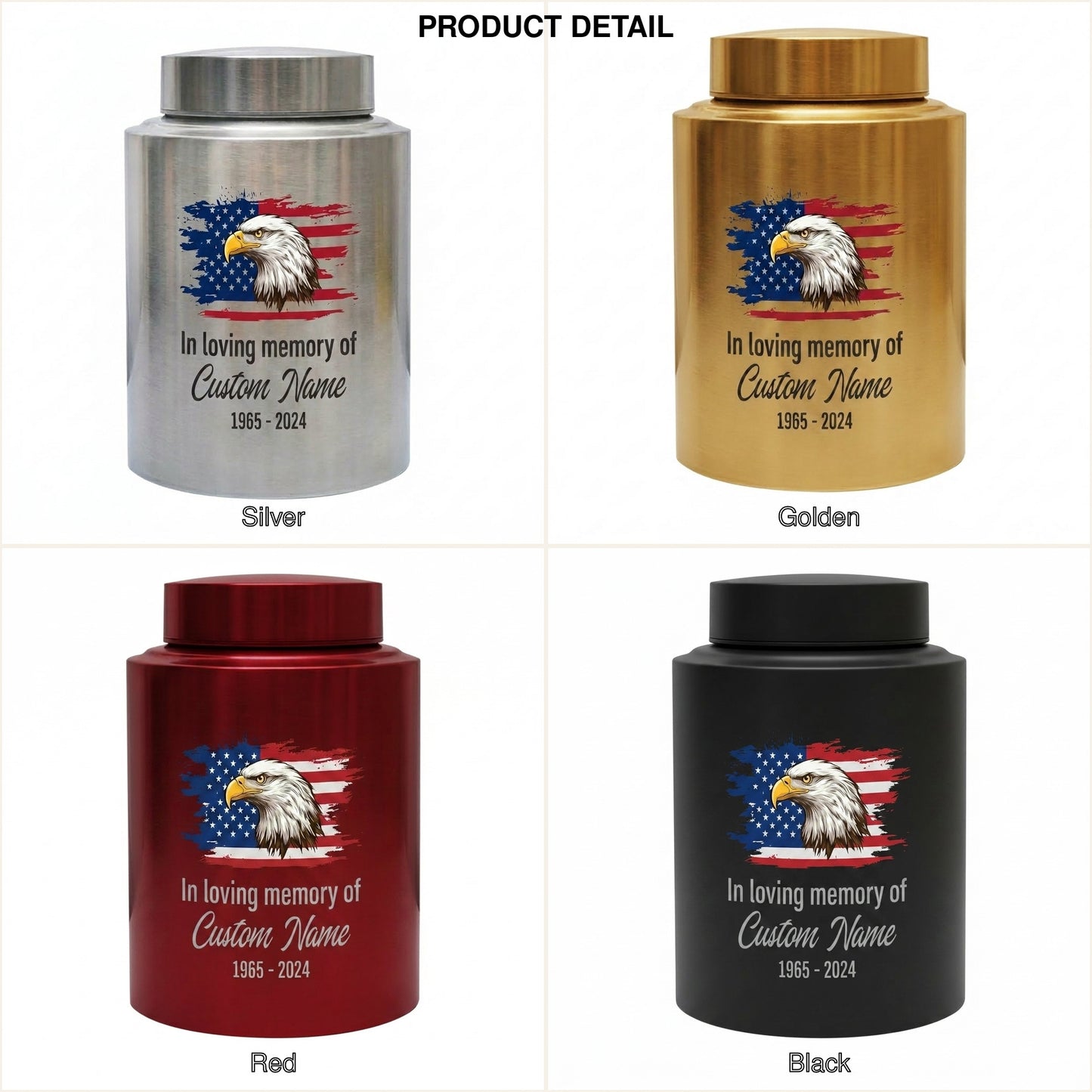 Personalized Eagle Cremation Urn for Human Ashes Adult Men Dad Veteran, UV Printed Metal Tribute Ash Container in Small 5.9in or Large 7.5in, Memorial Keepsake Urn, Memorial Gift, In Loving Memory - Image 8