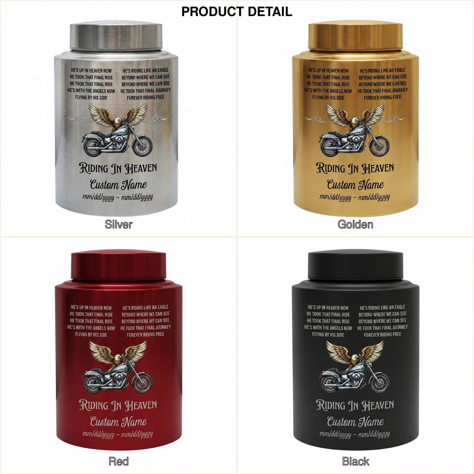 Personalized Motorcycle Riding in Heaven Stainless Steel Urn for Dad Biker Adult Male, Decorative Ash Container Small 5.9x3.9 Large 7.5x5.1, Memorial Keepsake Urn, Memorial Gift, In Loving Memory - Image 8