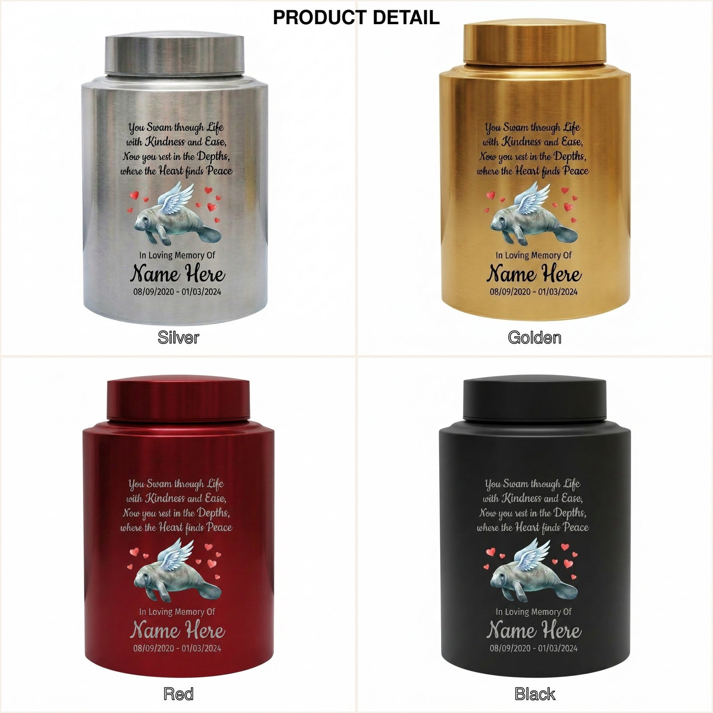 Personalized Manatee Beach Ocean Stainless Steel UV Printed Loss Of Loved One Marine Enthusiast Remembrance Keepsake Small Large Memorial Keepsake Urn, Memorial Gift, In Loving Memory - Image 8