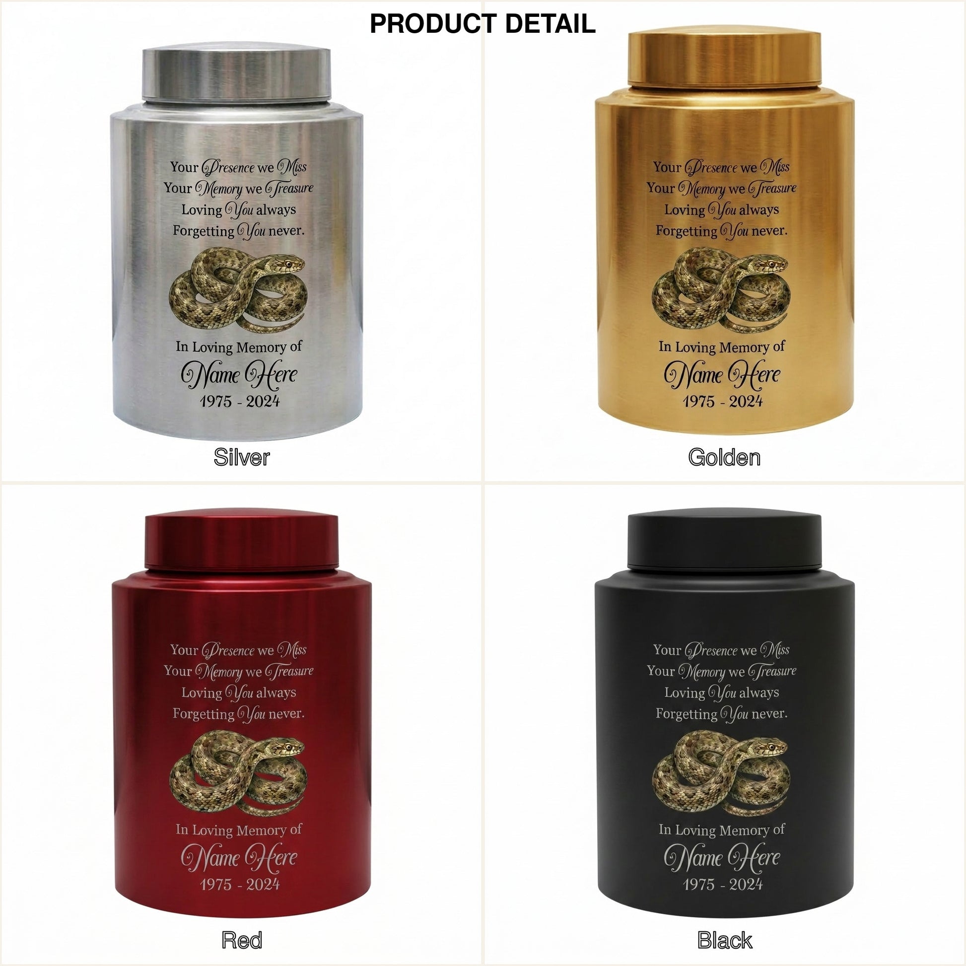 Personalized Snake Pet Urn Custom Stainless Steel Cremation Jar for Reptile Lover Remembrance Gifts for Loss of Loved One Ash Container Memorial Keepsake Urn, Memorial Gift, In Loving Memory - Image 8