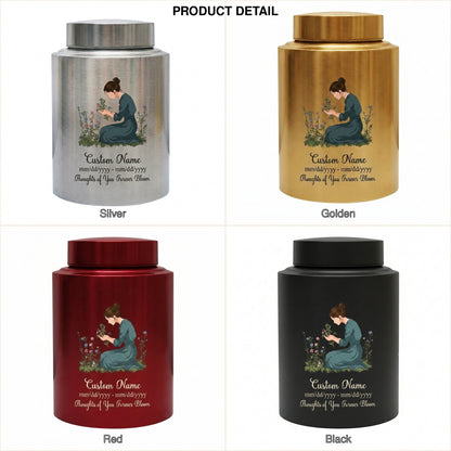 Personalized Gardening Theme Stainless Steel Cremation Urn for Mom Grandma, Custom Name Date Thoughts of You Forever Bloom Floral Ashes Holder, Memorial Keepsake Urn, Memorial Gift, In Loving Memory - Image 8