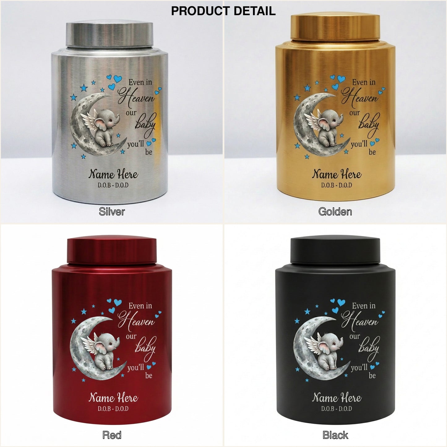 Personalized Baby Loss Infant Bereavement Stainless Steel Urn, Even In Heaven Our Baby You'll Be Quote, 4 Colors Silver Black Gold Red, Memorial Keepsake Urn, Memorial Gift, In Loving Memory - Image 8