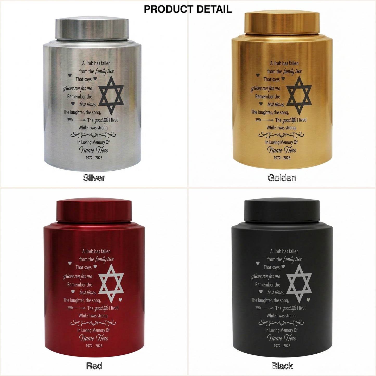Personalized Tree of Life Jewish Star of David UV Printed Stainless Steel Urn Loss of Loved One Judaism Bereavement Tribute Large 7.5in Memorial Keepsake Urn, Memorial Gift, In Loving Memory - Image 8