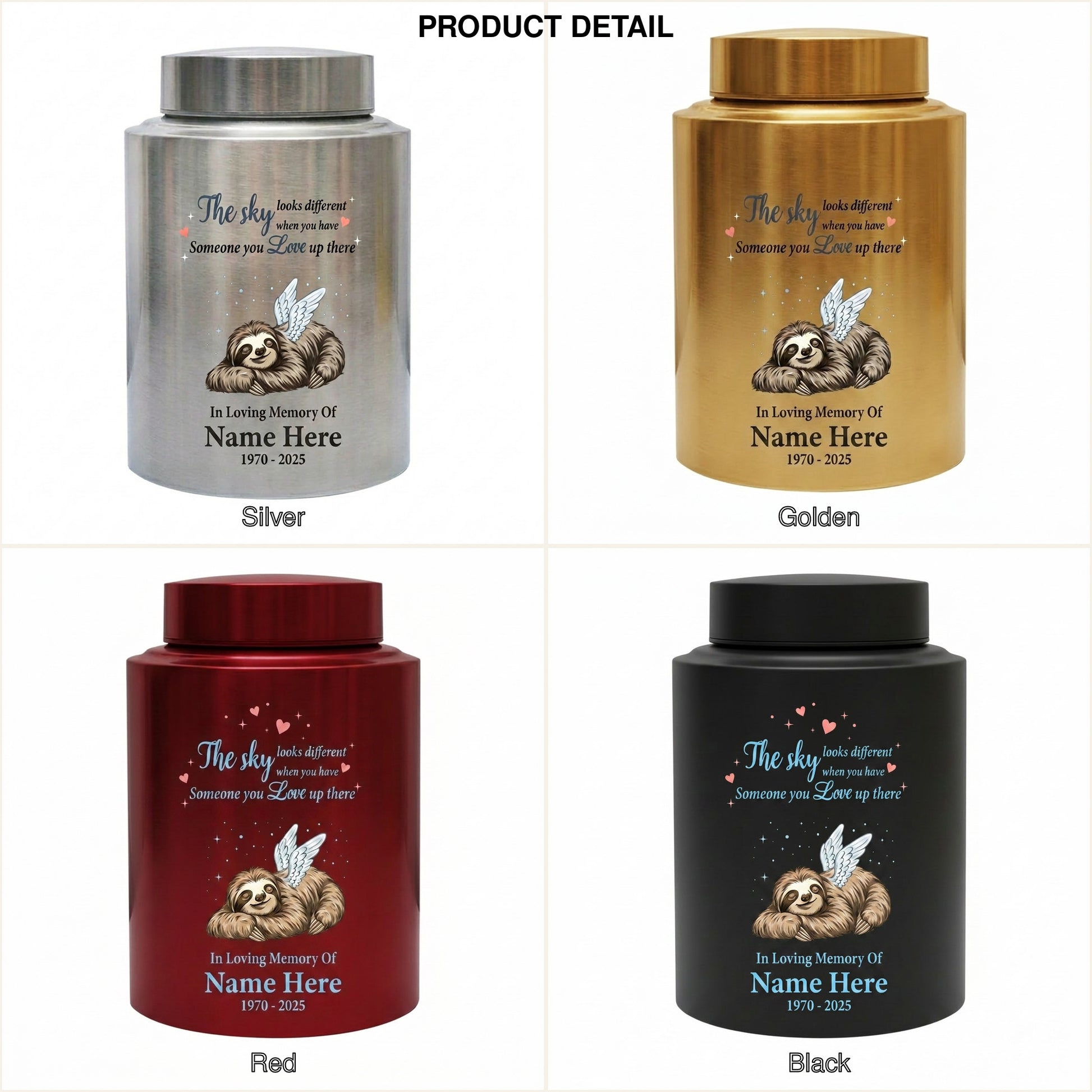 Personalized Sloth Cremation Urn UV Printed Stainless Steel Ash Holder The Sky Looks Different Quote For Animal Lovers Adult Pet Ashes Memorial Keepsake Urn, Memorial Gift, In Loving Memory - Image 8