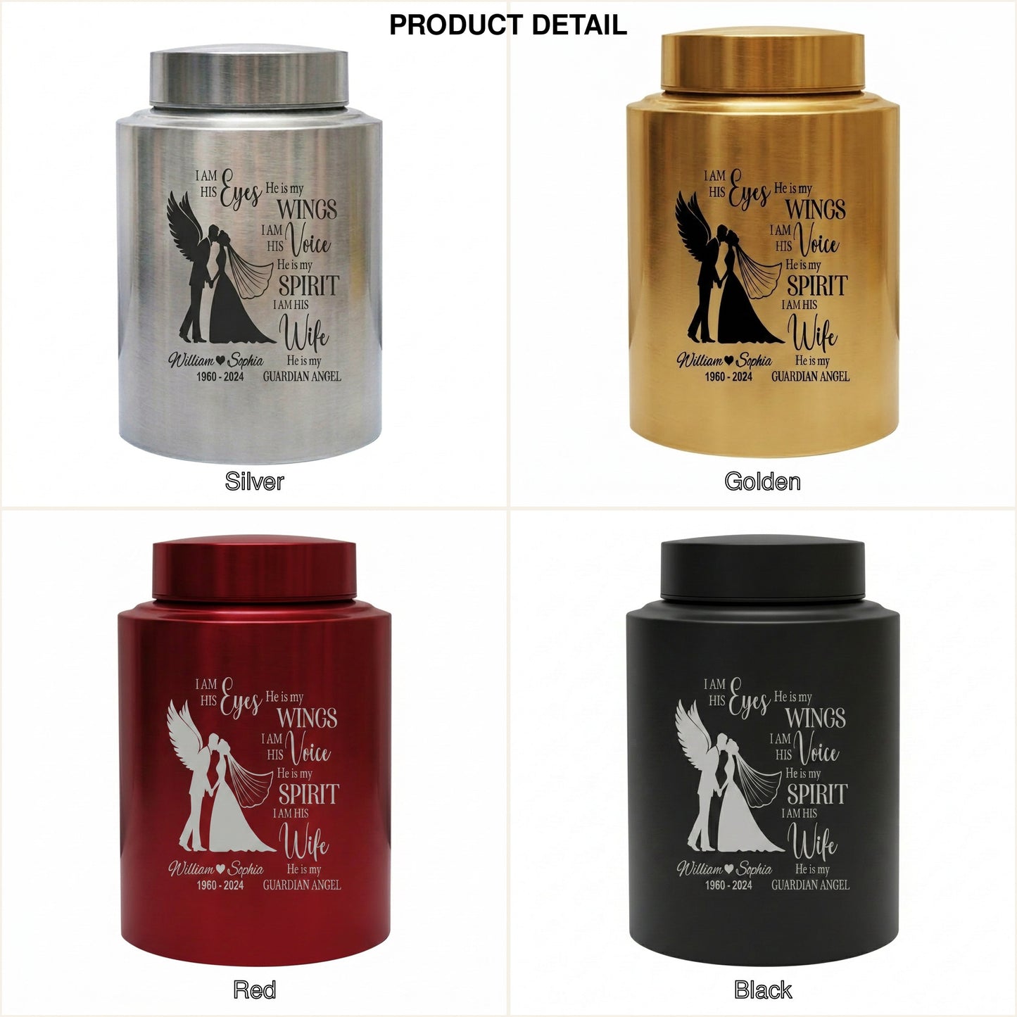 Personalized Couple in Heaven Stainless Steel Cremation Urn Loss of Husband Guardian Angel Keepsake for Widow Large or Small Ash Holder Memorial Keepsake Urn, Memorial Gift, In Loving Memory - Image 8