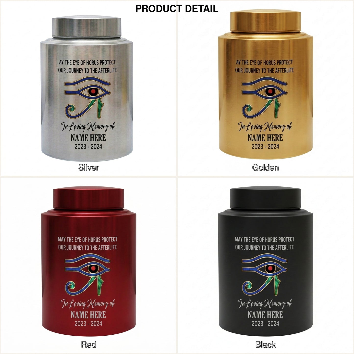 Personalized Eye of Horus Egyptian Hamsa Evil Eye Stainless Steel Cremation Container for Human Ashes Bereavement Tribute Jar Memorial Keepsake Urn, Memorial Gift, In Loving Memory - Image 8
