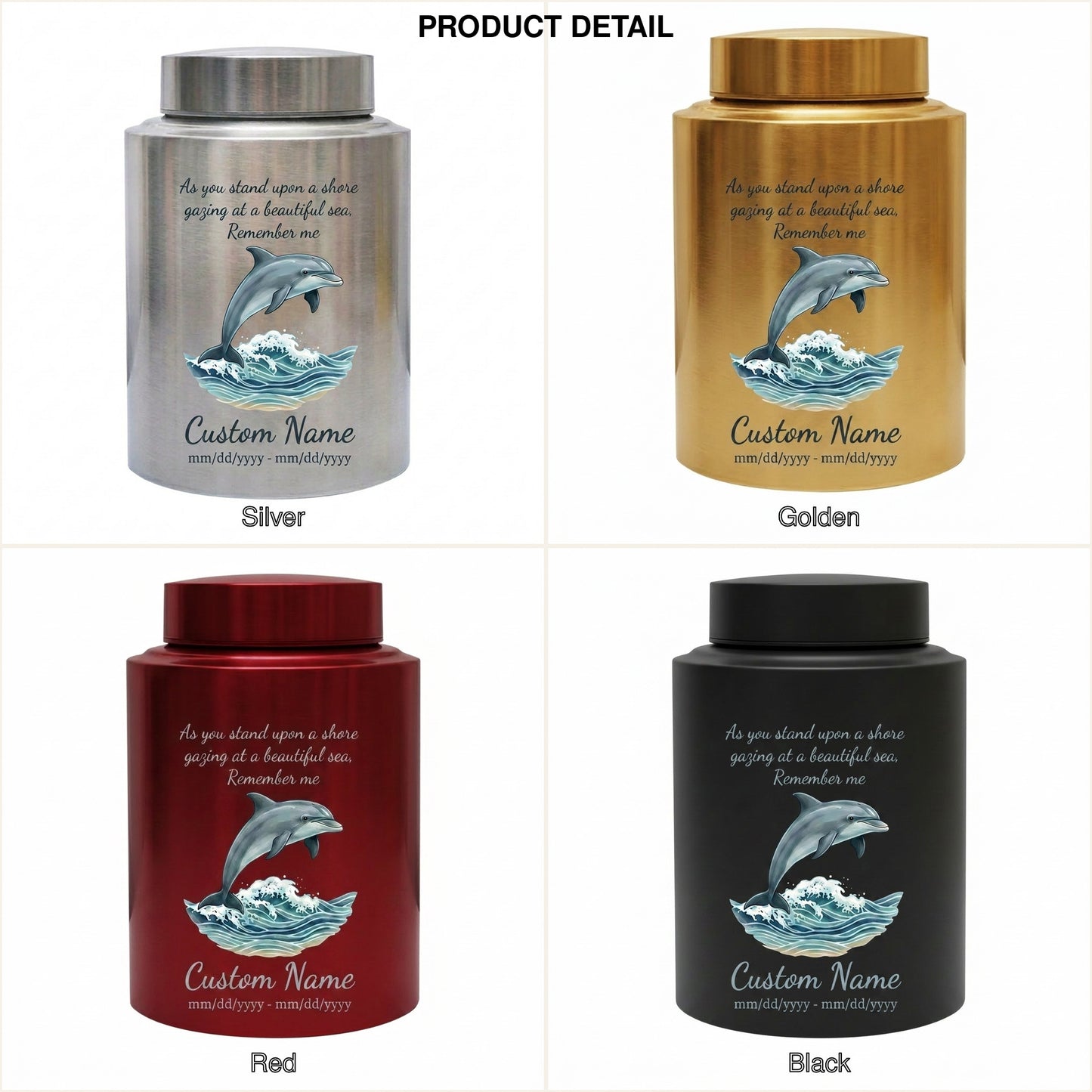 Personalized Dolphin Ocean Beach Themed UV Printed Metal Funeral Ash Container For Mom Dad Adult Male Female Large Cremation Memorial Keepsake Urn, Memorial Gift, In Loving Memory - Image 8