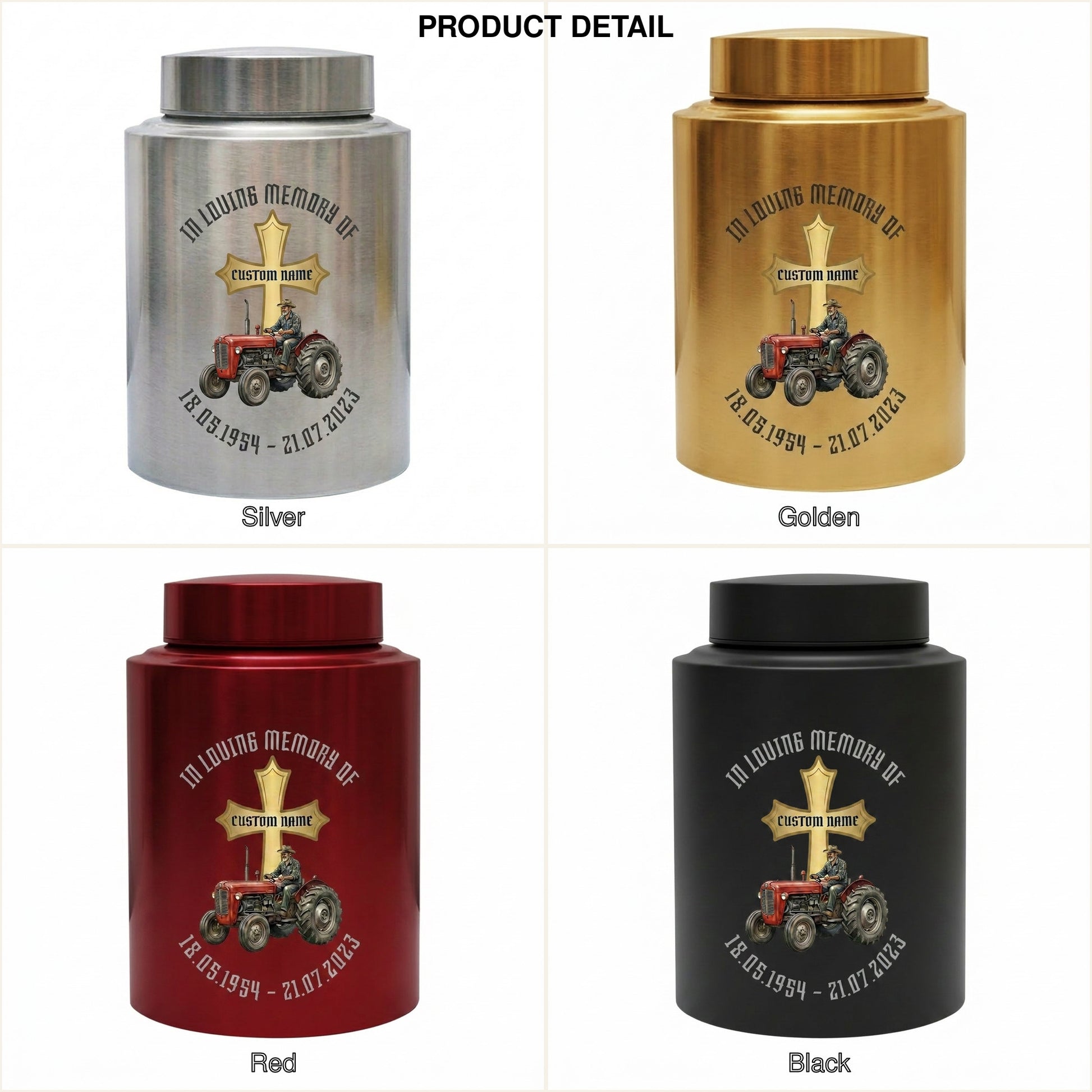 Personalized Farmer Tractor Gothic Cross Stainless Steel Urn for Human Ashes Loss of Father Grandfather Husband Decorative 5.9x3.9 7.5x5.1 Memorial Keepsake Urn, Memorial Gift, In Loving Memory - Image 8