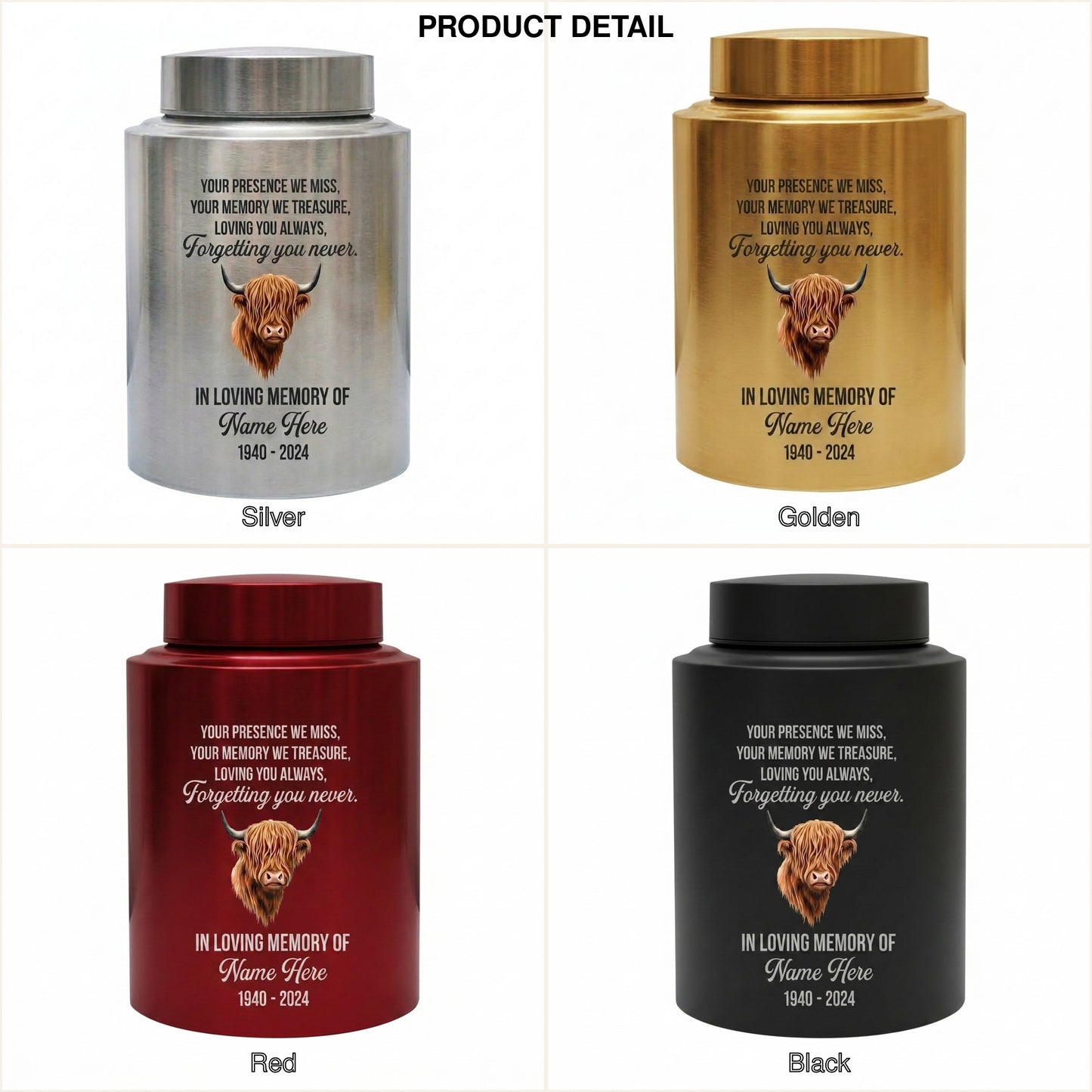 Personalized Highland Cow Stainless Steel Urn for Human Ashes, Sympathy Loss of Loved One Bereavement, Adult Ash Container 5.9in 7.5in, Memorial Keepsake Urn, Memorial Gift, In Loving Memory - Image 8