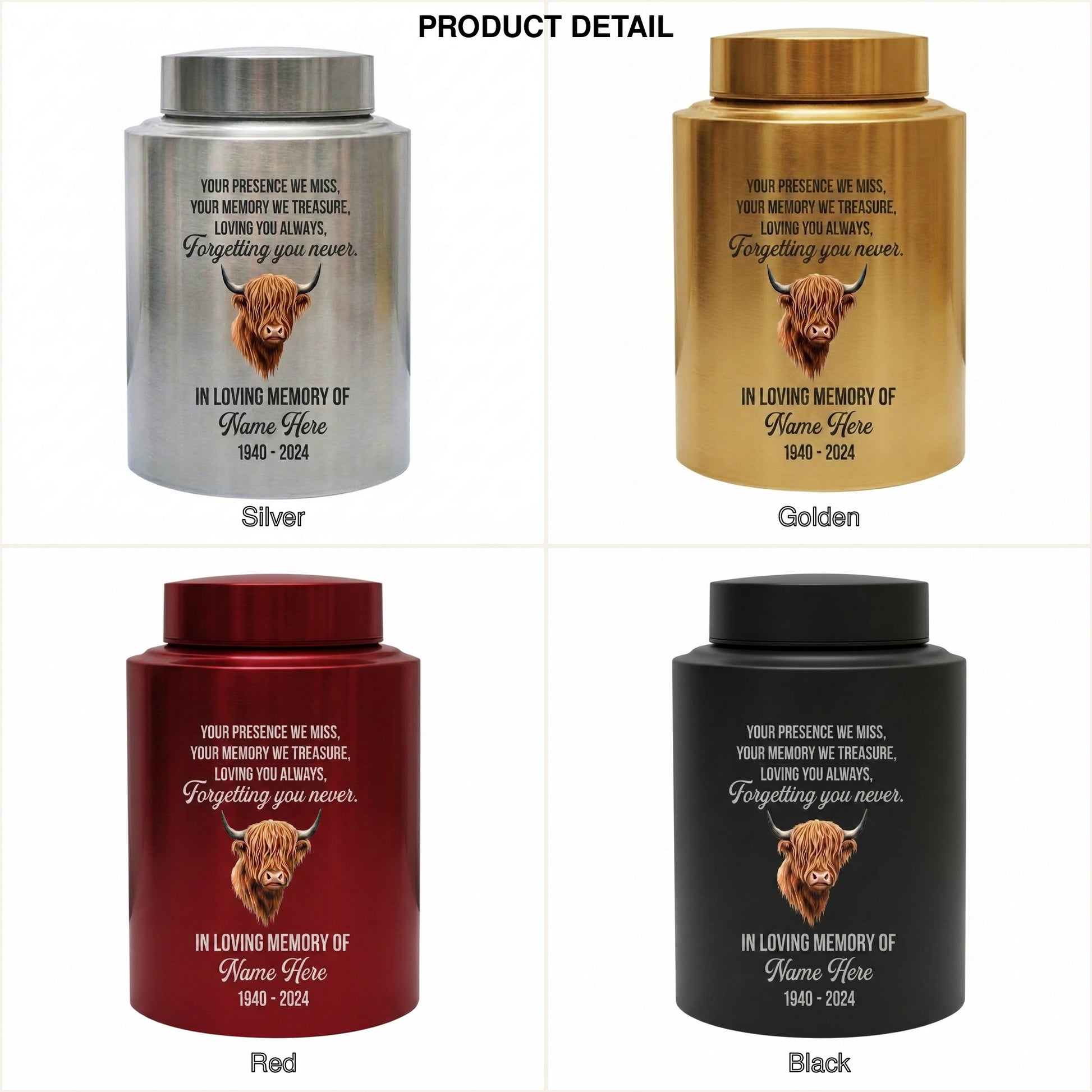 Personalized Highland Cow Stainless Steel Urn for Human Ashes, Sympathy Loss of Loved One Bereavement, Adult Ash Container 5.9in 7.5in, Memorial Keepsake Urn, Memorial Gift, In Loving Memory - Image 8
