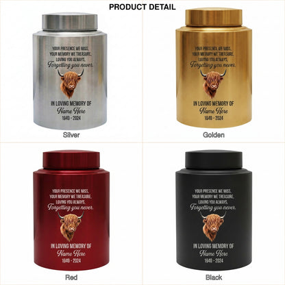 Personalized Highland Cow Stainless Steel Urn for Human Ashes, Sympathy Loss of Loved One Bereavement, Adult Ash Container 5.9in 7.5in, Memorial Keepsake Urn, Memorial Gift, In Loving Memory - Image 8