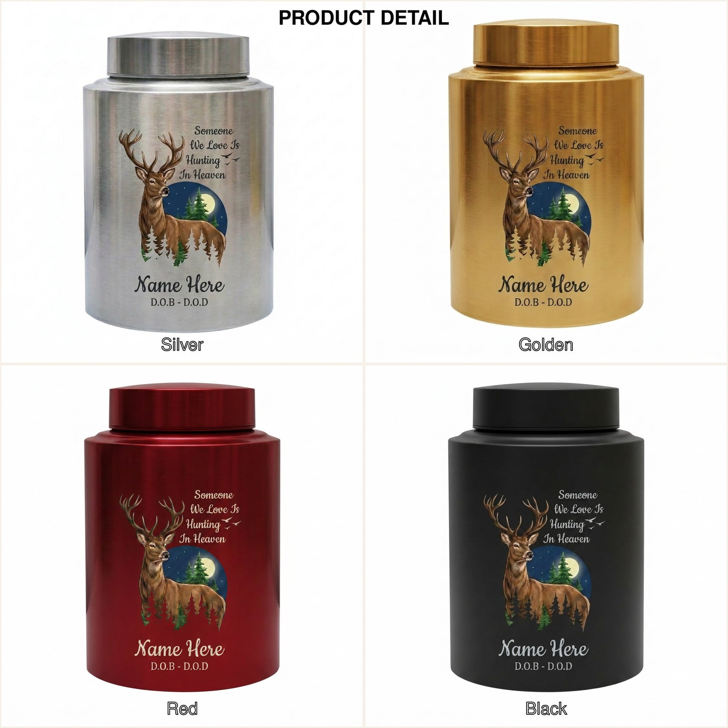 Personalized Deer Hunting Silhouette Stainless Steel Urn for Outdoorsman Dad Grandpa Husband, Hunting In Heaven Custom Adult Ashes Holder, Memorial Keepsake Urn, Memorial Gift, In Loving Memory - Image 8