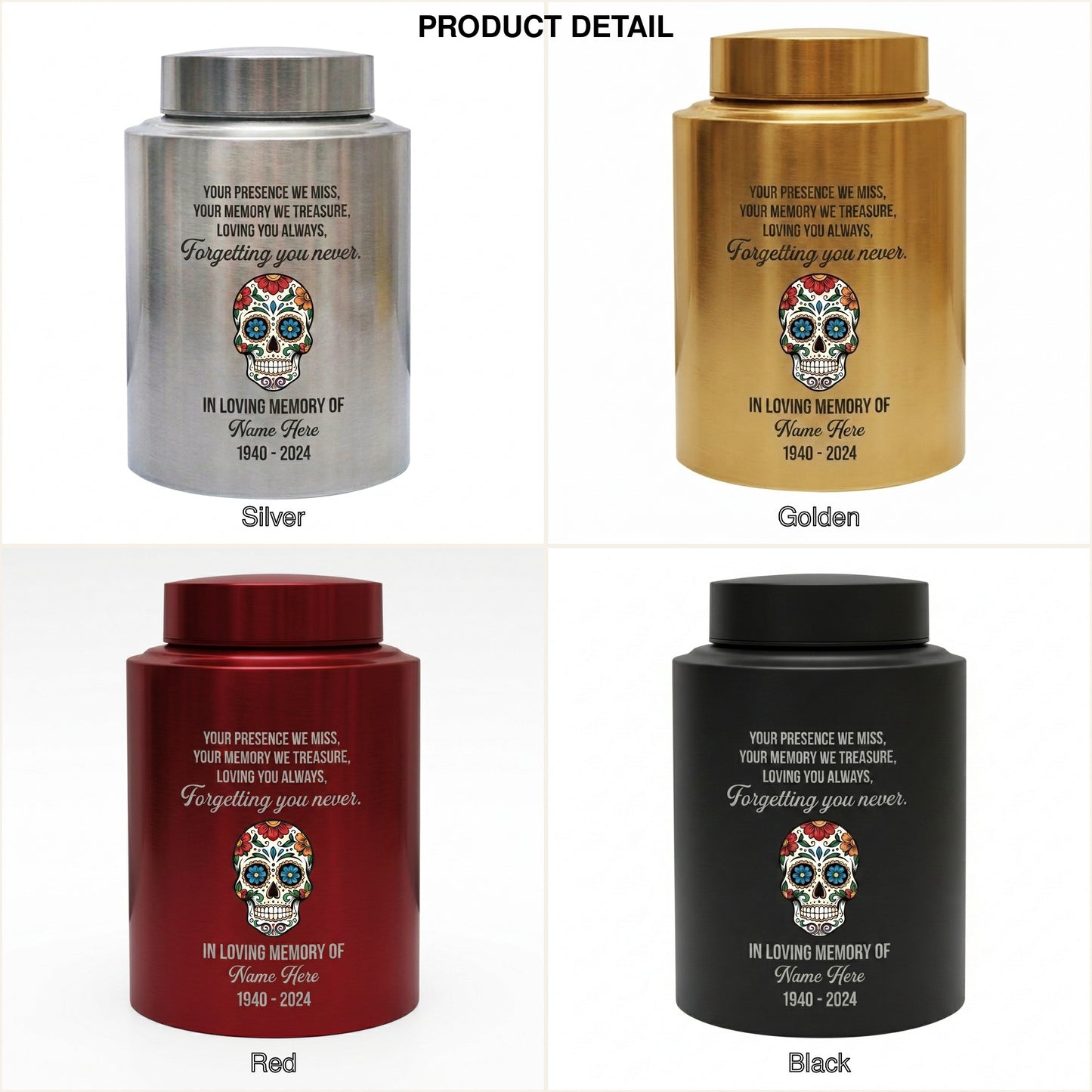 Personalized Sugar Skull Cremation Urn for Human Ashes, Day of the Dead Bereavement Remembrance Container for Loved Ones, Loss of Parent, Memorial Keepsake Urn, Memorial Gift, In Loving Memory - Image 8