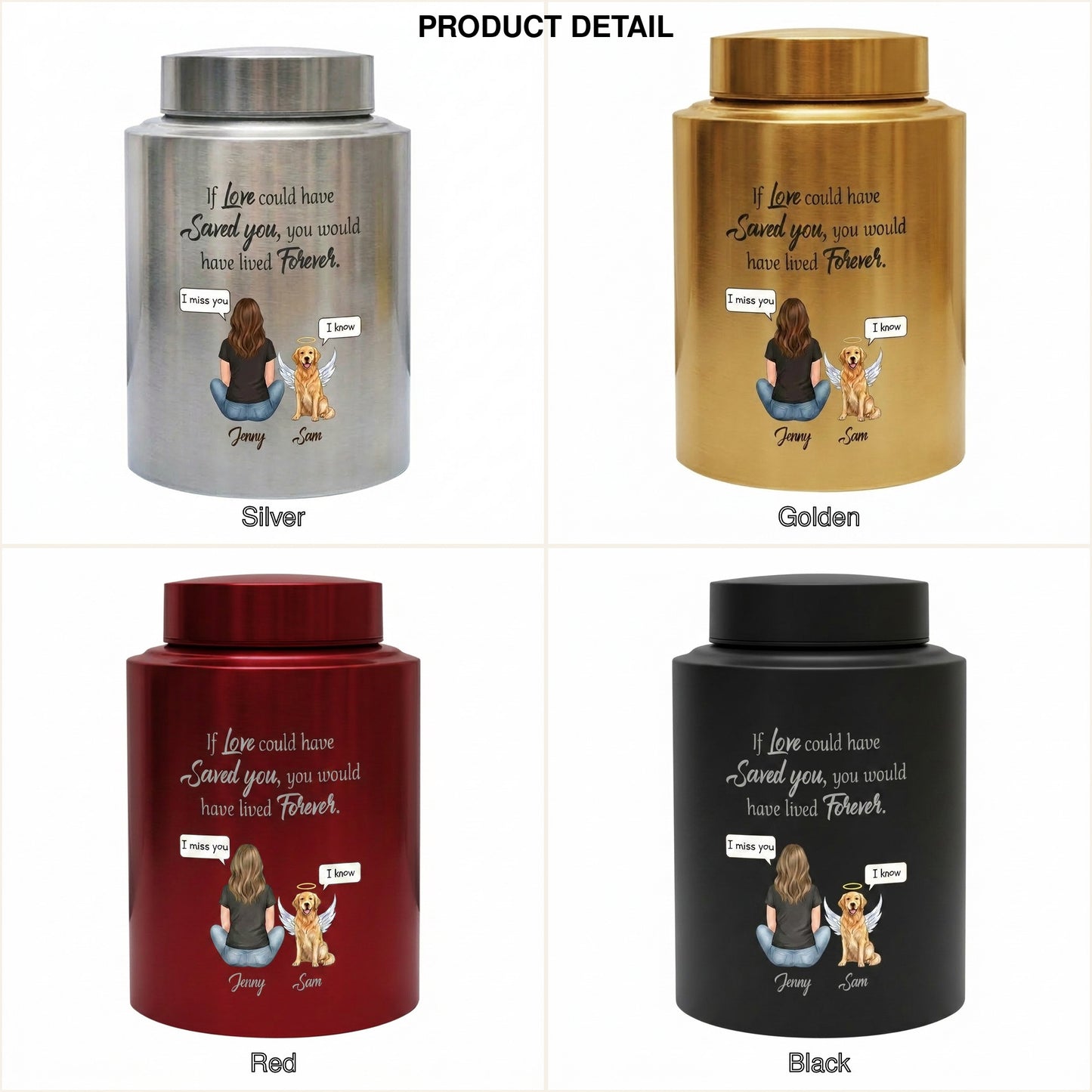 Personalized Woman and Dog Angel Silhouette Stainless Steel Pet Loss Urns for Ashes If Love Could Have Saved You Forever Quote Custom Names Memorial Keepsake Urn, Memorial Gift, In Loving Memory - Image 8