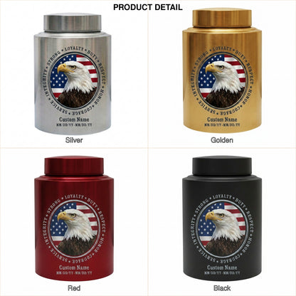 Personalized Patriotic Bald Eagle American Flag Stainless Steel Cremation Urn for Veteran Dad Men, Military Values Design Two Sizes Memorial Keepsake Urn, Memorial Gift, In Loving Memory - Image 8