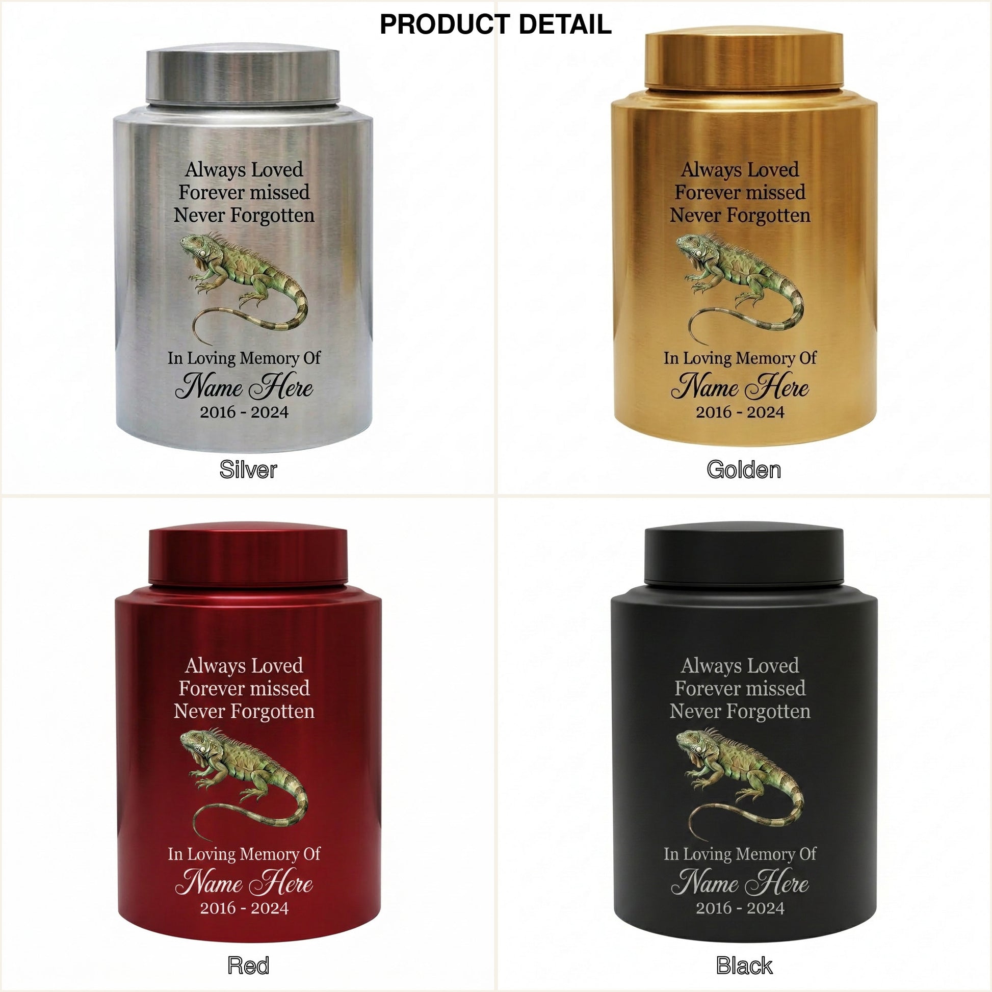 Personalized Iguana Cremation Urn for Human Ashes Stainless Steel Custom Name Dates UV Printed Reptile Lover Sympathy Keepsake 2 Sizes Memorial Keepsake Urn, Memorial Gift, In Loving Memory - Image 8