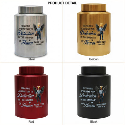 Personalized Mechanic Man Design Repairing Journeys Stainless Steel Urn for Father Husband Auto Worker Tribute 2 Sizes Available Memorial Keepsake Urn, Memorial Gift, In Loving Memory - Image 8