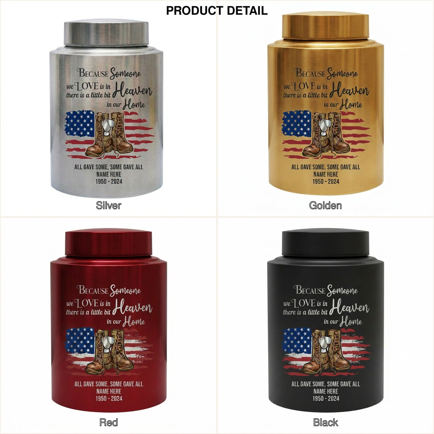 Personalized Veteran Military US Army Stainless Steel Large Urn Soldier Remembrance Tribute Home Decor Display Silver Black Gold Red Memorial Keepsake Urn, Memorial Gift, In Loving Memory - Image 8