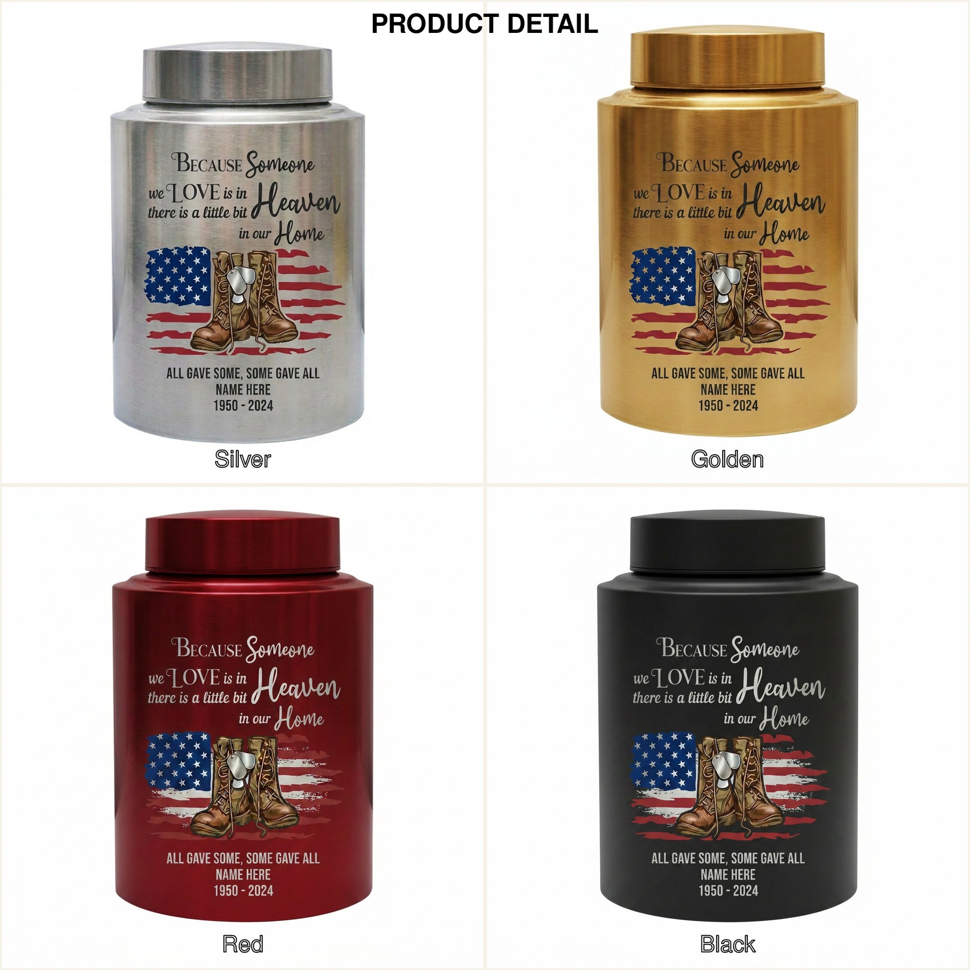 Personalized Veteran Military US Army Stainless Steel Large Urn Soldier Remembrance Tribute Home Decor Display Silver Black Gold Red Memorial Keepsake Urn, Memorial Gift, In Loving Memory - Image 8