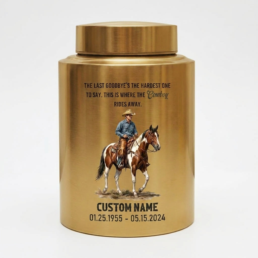Personalized Cowboy Boots Hat Cross Stainless Steel Urn for Father Grandfather Husband Loss, Adult Human Ashes Funeral Display, Large Two Sizes, Memorial Keepsake Urn, Memorial Gift, In Loving Memory - Image 9