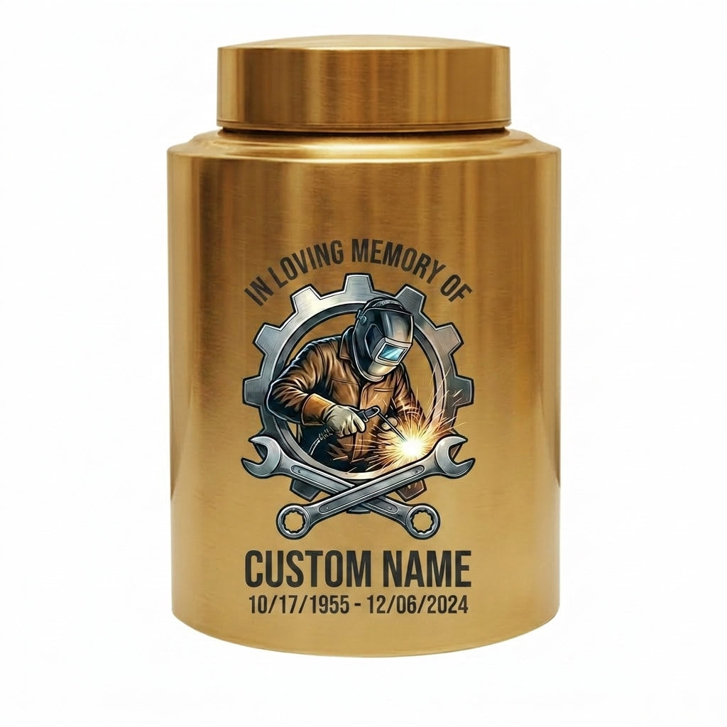 Personalized Welder Gear and Wrenches UV Printed Stainless Steel Urn for Loss of Father Husband Mechanic Bereavement Tribute Two Sizes Memorial Keepsake Urn, Memorial Gift, In Loving Memory - Image 9