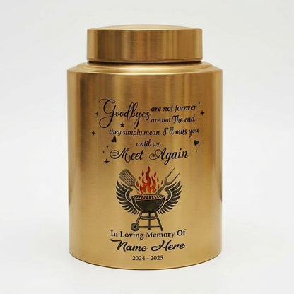 Personalized Custom Grilling Dad BBQ Father Stainless Steel UV Print Loss of Grandpa Goodbyes Are Not Forever Quote Large Small Memorial Keepsake Urn, Memorial Gift, In Loving Memory - Image 9