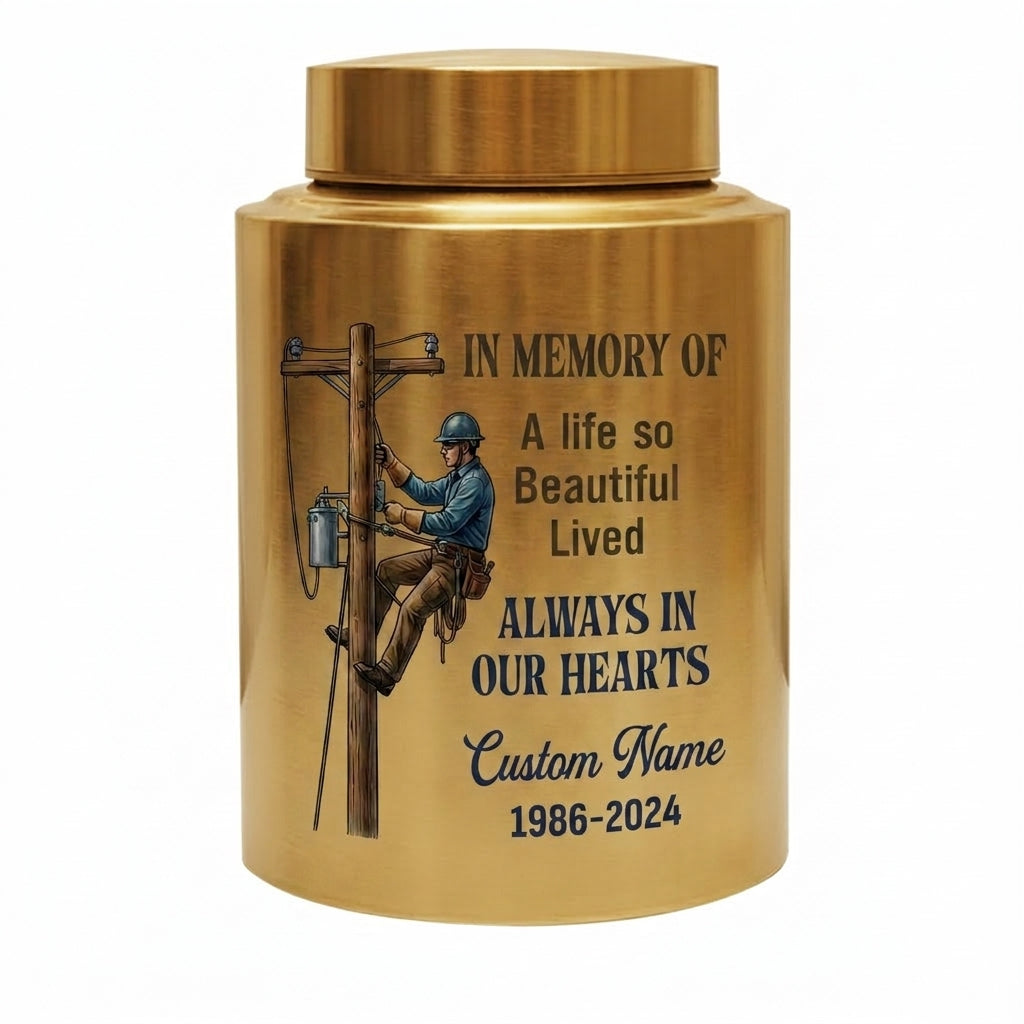 Personalized Lineman Electrician UV Printed Stainless Steel Funeral Urn for Dad Husband Adult Human Ashes Large Custom Decorative Memorial Keepsake Urn, Memorial Gift, In Loving Memory - Image 9