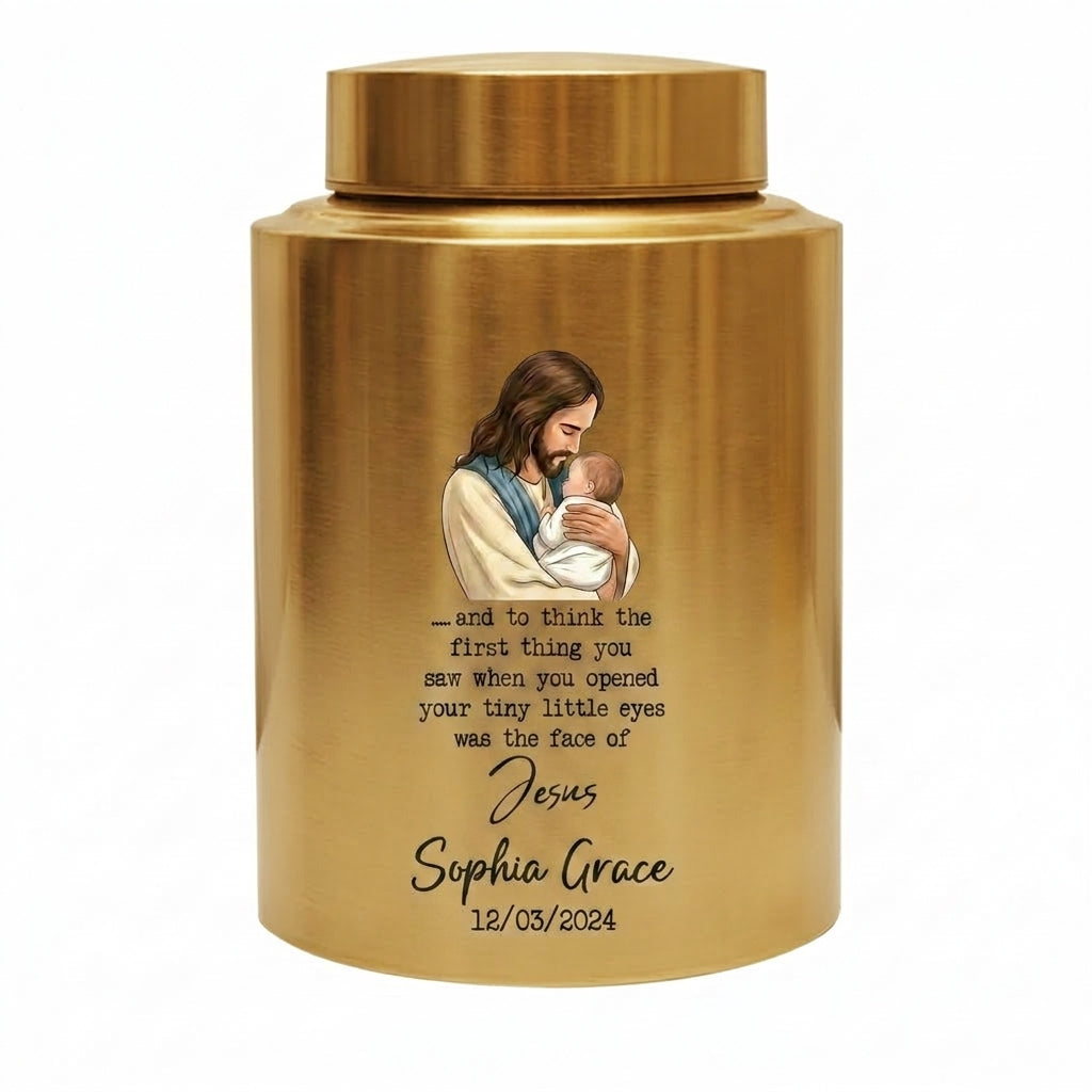 Personalized Baby of Jesus Infant Loss UV Printed Stainless Steel Urn for Child Boy Girl Miscarriage Bereavement Large Two Sizes Memorial Keepsake Urn, Memorial Gift, In Loving Memory - Image 9
