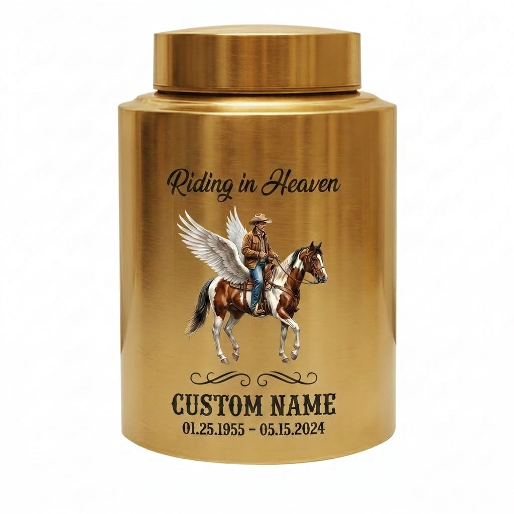 Personalized Cowboy Boots Hat Cross Western UV Printed Stainless Steel Funeral Urn for Adult Human Ashes Large Custom Riding In Heaven Memorial Keepsake Urn, Memorial Gift, In Loving Memory - Image 9