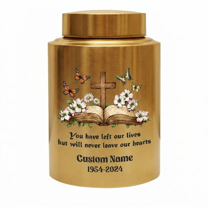 Personalized Christian Cross Bible Floral Urn, Custom Name Date Stainless Steel Adult Ash Container, Bereavement Sympathy Funeral Memorial Keepsake Urn, Memorial Gift, In Loving Memory - Image 9