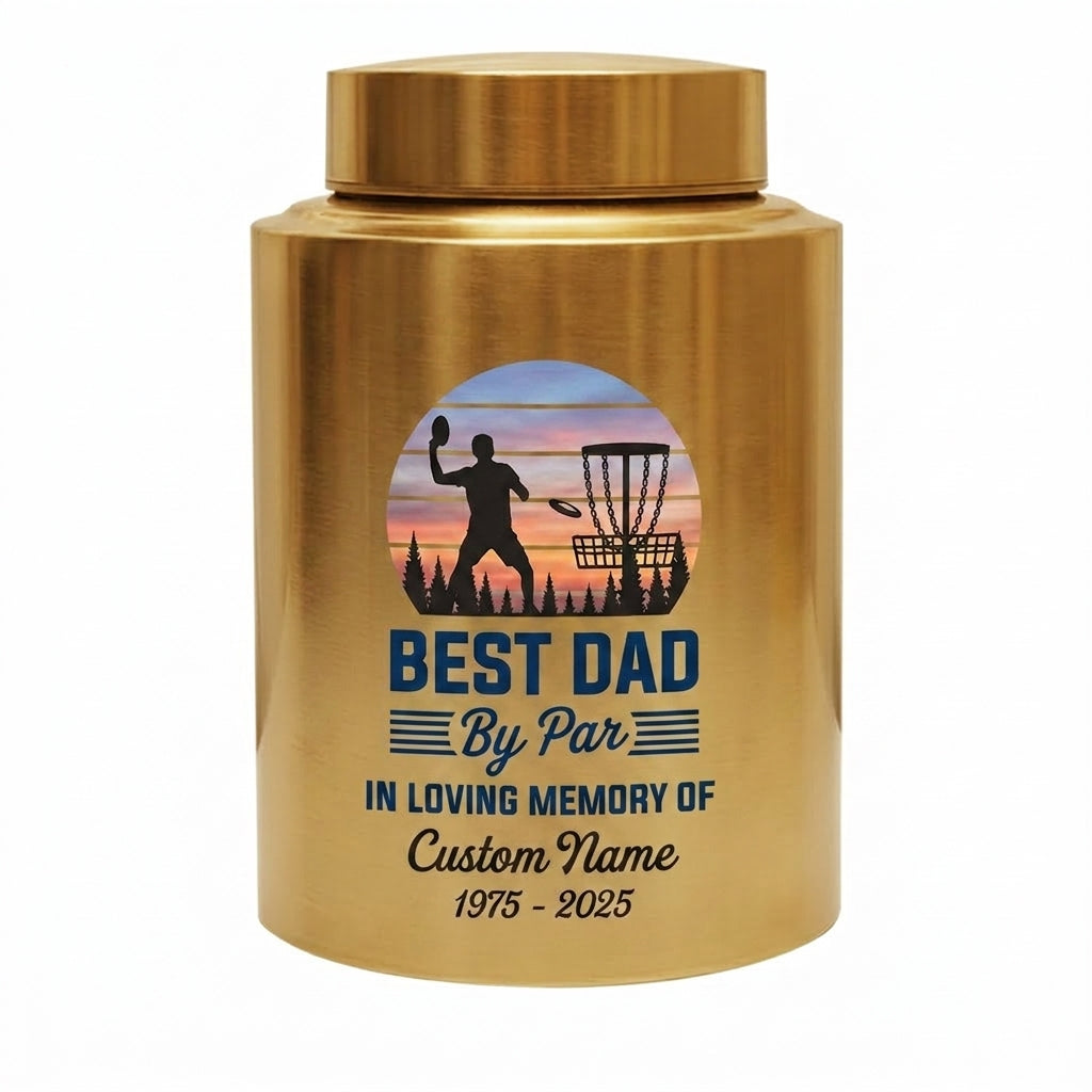 Personalized Disc Golf Dad By Par Sunset UV Printed Stainless Steel Cremation Vessel for Father Loss Sympathy Adult Ashes Small Large Sizes Memorial Keepsake Urn, Memorial Gift, In Loving Memory - Image 9
