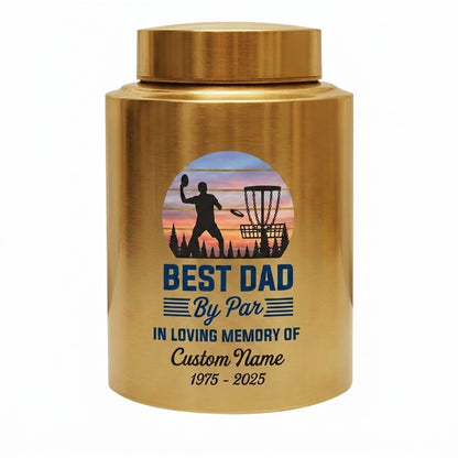Personalized Disc Golf Dad By Par Sunset UV Printed Stainless Steel Cremation Vessel for Father Loss Sympathy Adult Ashes Small Large Sizes Memorial Keepsake Urn, Memorial Gift, In Loving Memory - Image 9