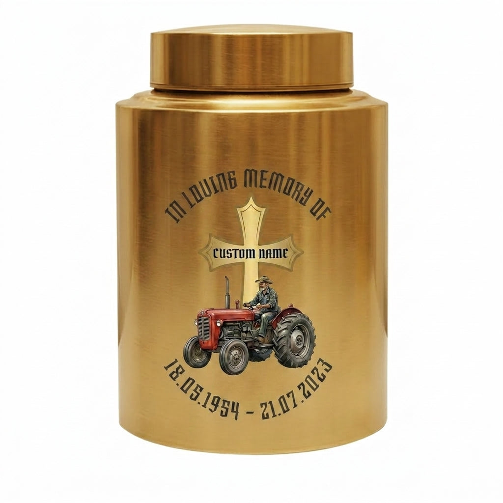 Personalized Farmer Tractor Gothic Cross Stainless Steel Urn for Human Ashes Loss of Father Grandfather Husband Decorative 5.9x3.9 7.5x5.1 Memorial Keepsake Urn, Memorial Gift, In Loving Memory - Image 9