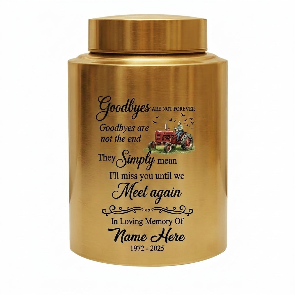 Personalized Farmer Memorial Stainless Steel Ash Holder with Flying Birds Goodbyes Are Not Forever Quote for Loss of Father Grandfather Memorial Keepsake Urn, Memorial Gift, In Loving Memory - Image 9