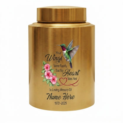 Personalized Hummingbird Stainless Steel Cremation Urn for Human Ashes, Your Wings Were Ready Bereavement Condolence Loss of Loved One Memorial Keepsake Urn, Memorial Gift, In Loving Memory - Image 9
