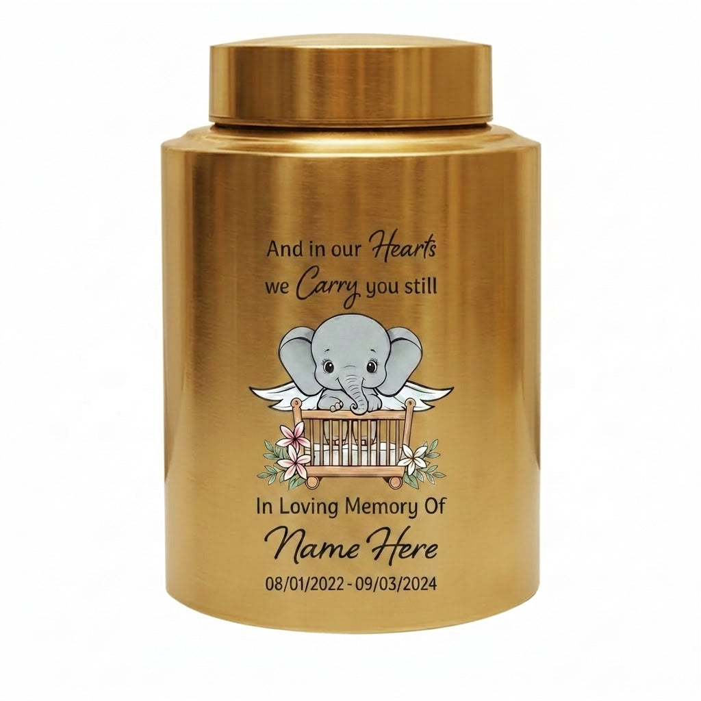 Personalized Baby Elephant UV Printed Stainless Steel Urn For Infant Child Loss Bereavement, Silver Black Gold Red Display, Memorial Keepsake Urn, Memorial Gift, In Loving Memory - Image 9