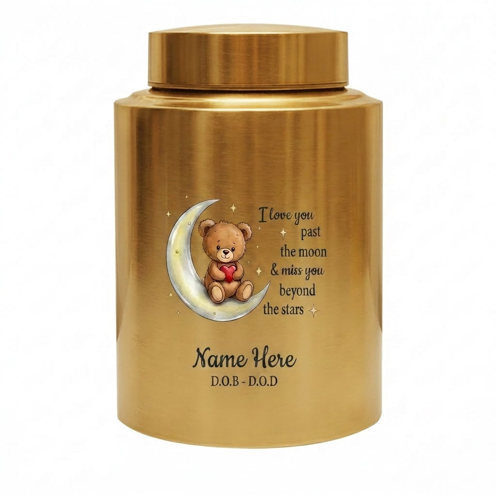 Personalized Teddy Bear Crescent Moon Stars Baby Loss Stainless Steel Urn Infant Child Bereavement Custom Two Sizes Parents Family Memorial Keepsake Urn, Memorial Gift, In Loving Memory - Image 9