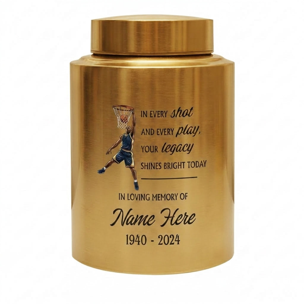 Personalized Basketball Stainless Steel Urn for Sports Fan Athlete Coach, Decorative Funeral Display Large Small Silver Black Gold Red Memorial Keepsake Urn, Memorial Gift, In Loving Memory - Image 9